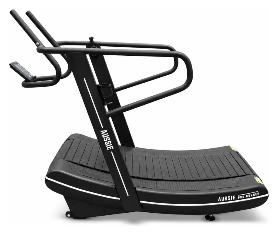 Side view of the Aussie Pro Runner with its curved belt and self-powered frame