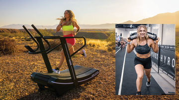 Female CrossFit trainer Ashelyn Linge demonstrating interval training on the Aussie Pro Runner curved treadmill