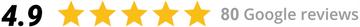 Five-star rating with 80 Google reviews displayed on a white background