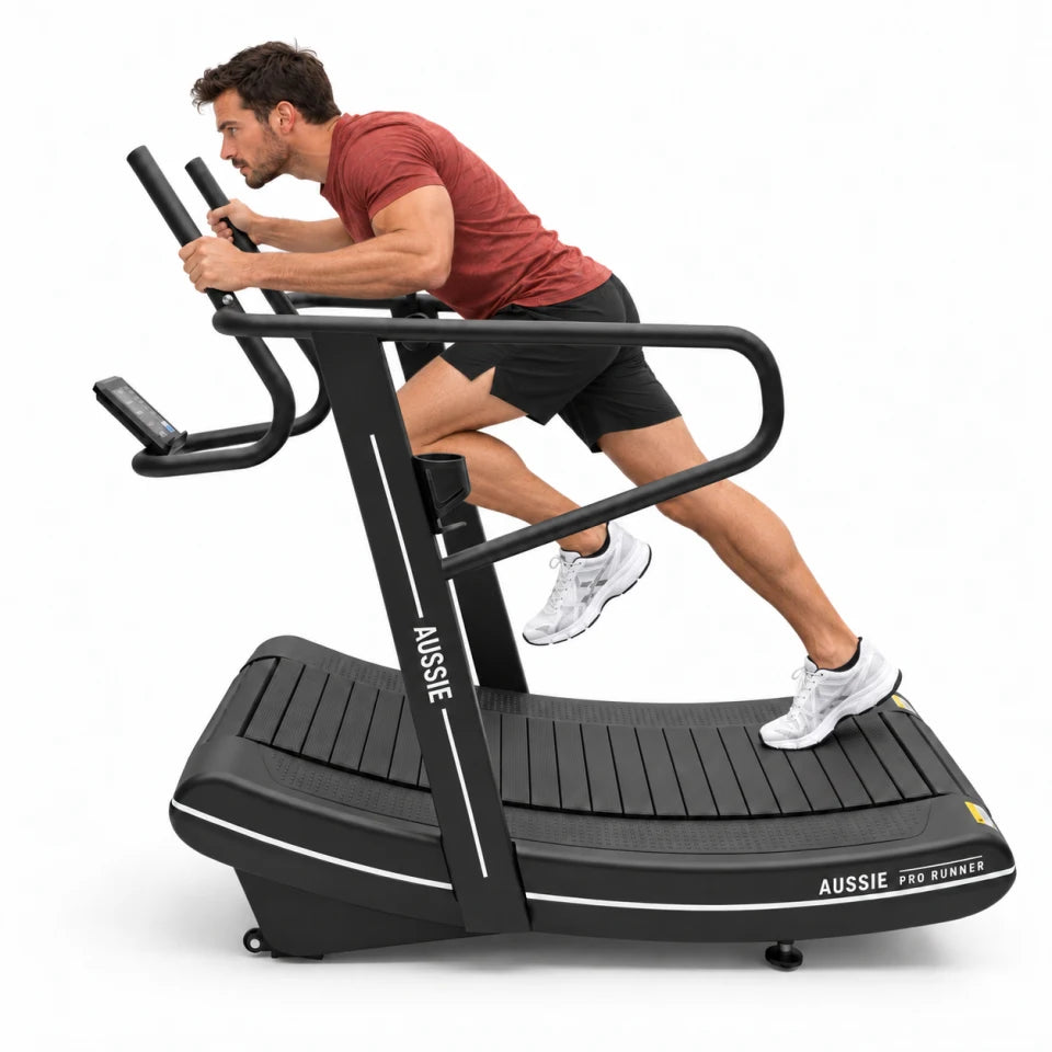 An athlete using the high handles for a forward sled push on the Aussie Pro Runner